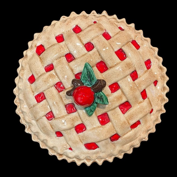 Vintage 1980s Cherry Pie Tart Keeper Unique Pottery Art Covered Dish Platter - Picture 4 of 10